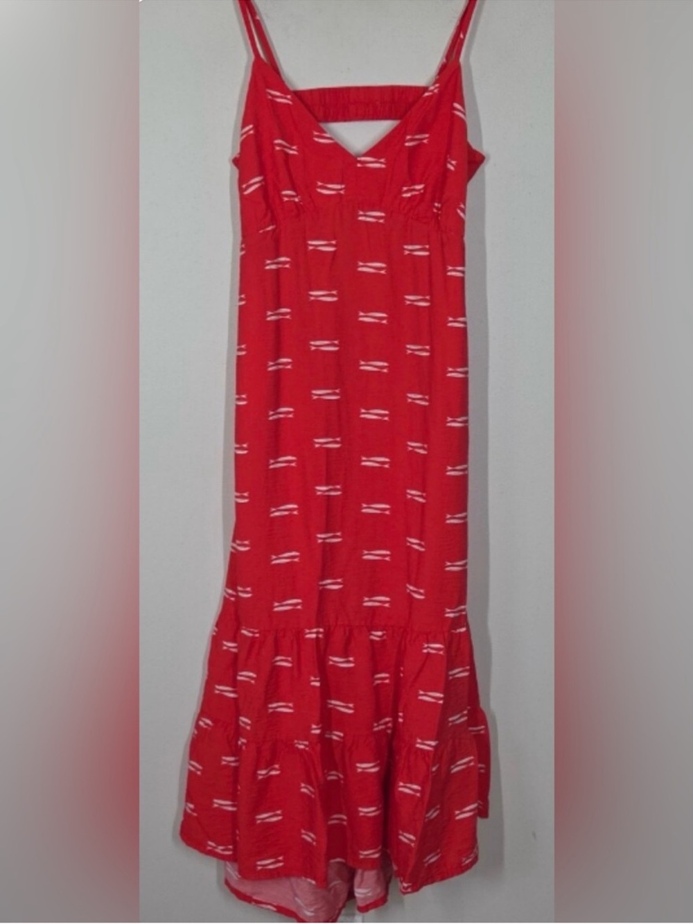A new day fish print Red Sleeveless Maxi Dress with Ruffle Hem